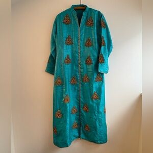 Vintage Indian turquoise caftan with gold beadwork